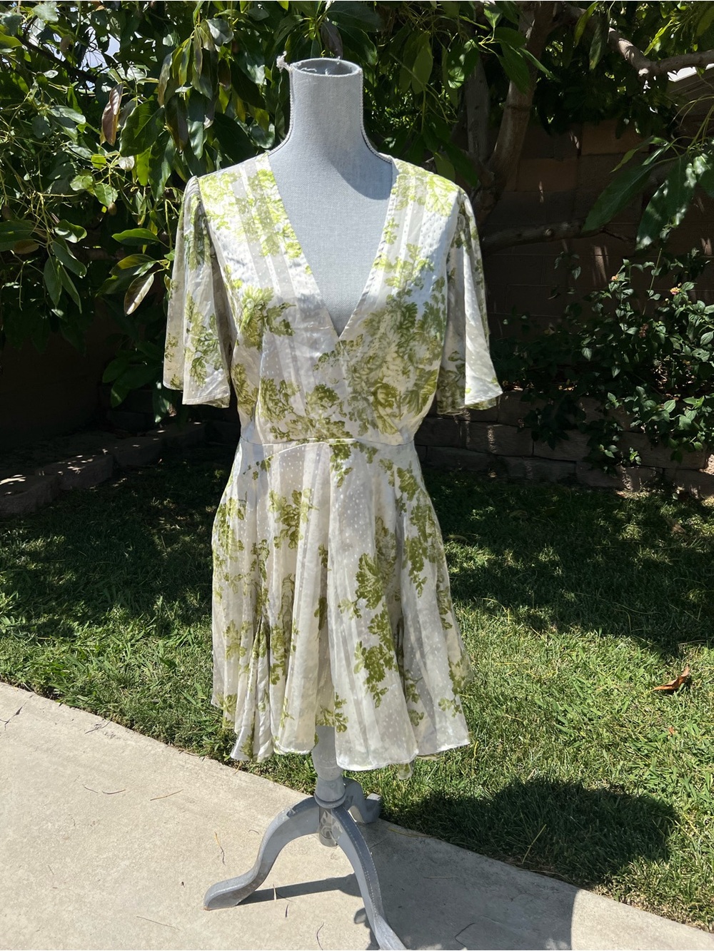 ASOS Green Floral Wrap Mini Dress in Cream